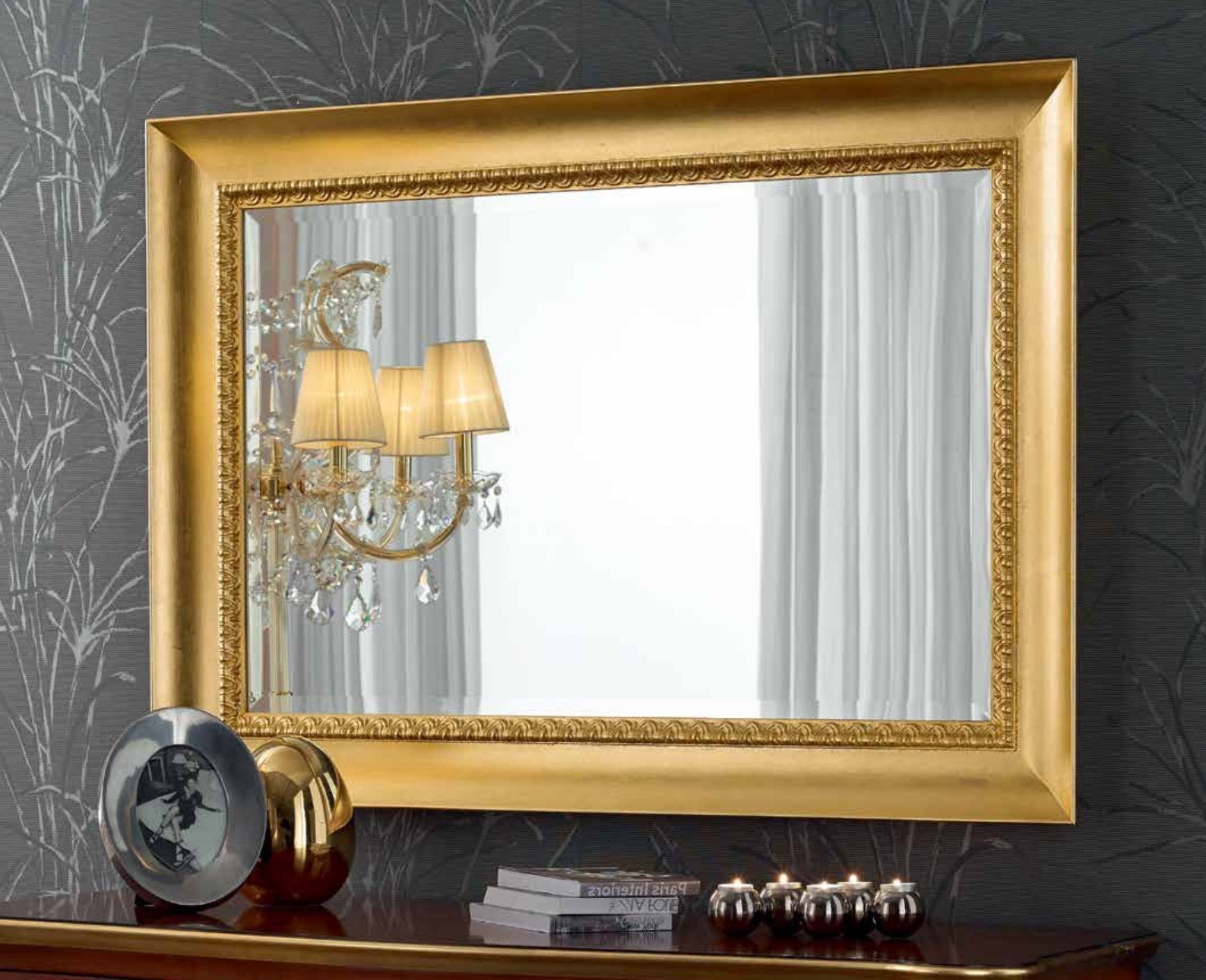 Mobili2g - specchiera in foglia oro rettangolare misure: 120 x 85 x 7