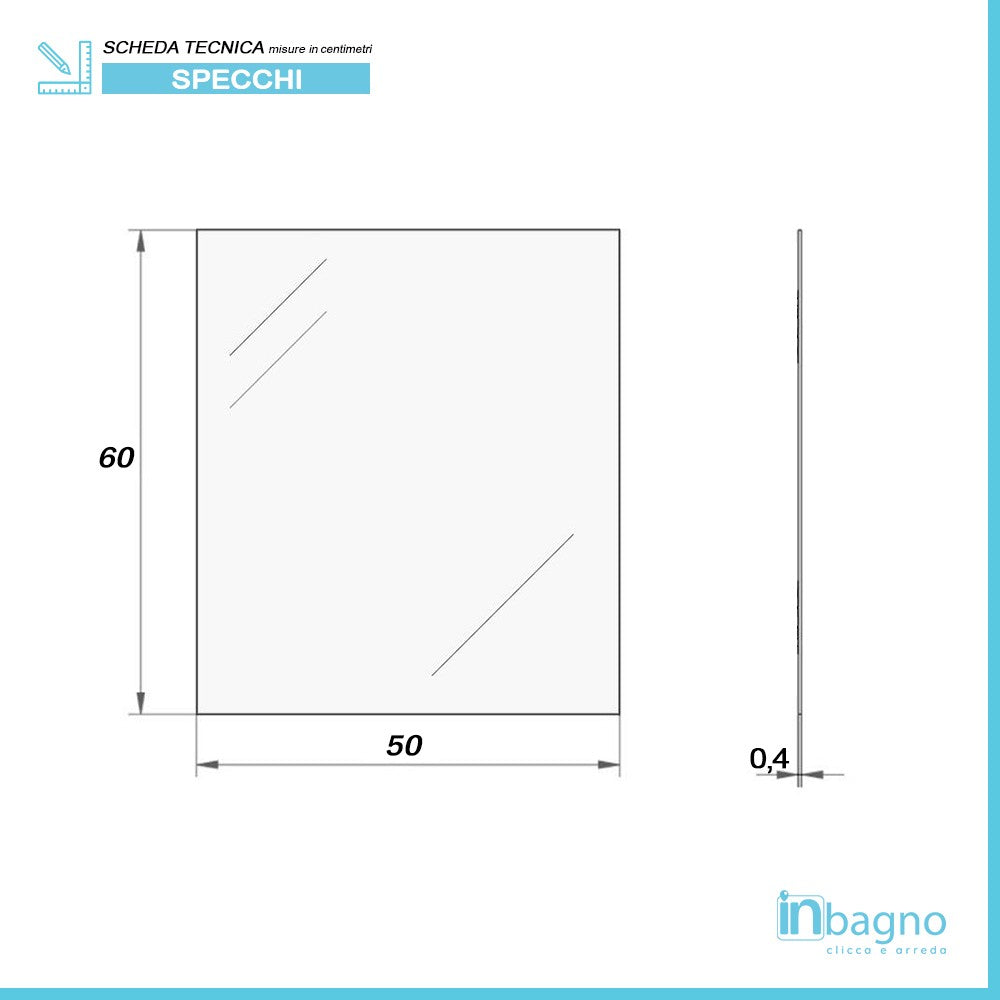 Specchio Rettangolare Decorativo a Filo Lucido 50x60 Reversibile