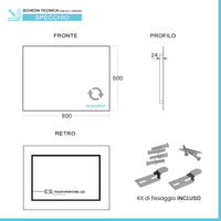 Specchio bagno 60x80 cm illuminazione perimetrale e installazione reversibile