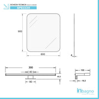 Specchio bagno con angoli tondi 60x90 cm lampada inclusa a luce fredda