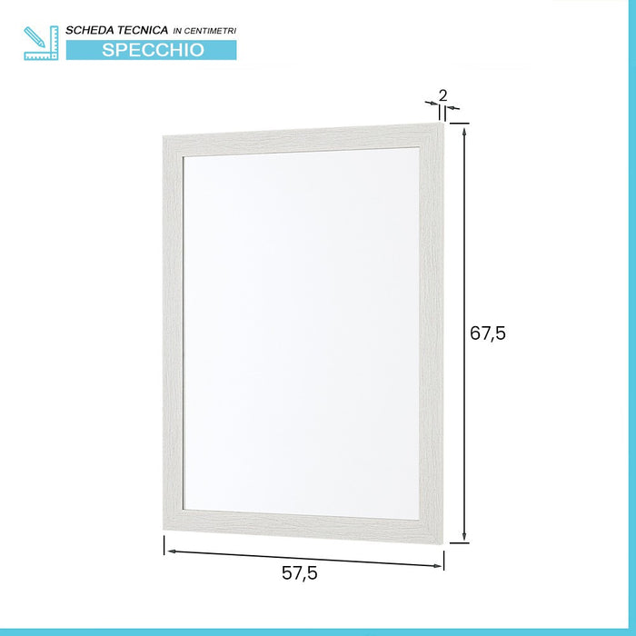 Specchio bagno 57x67 cornice bianco effetto legno reversibile Wood