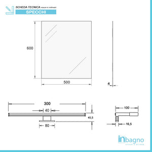 Specchio bagno LED 50x60 cm reversibile con lampada inclusa da 30 cm a luce fredda