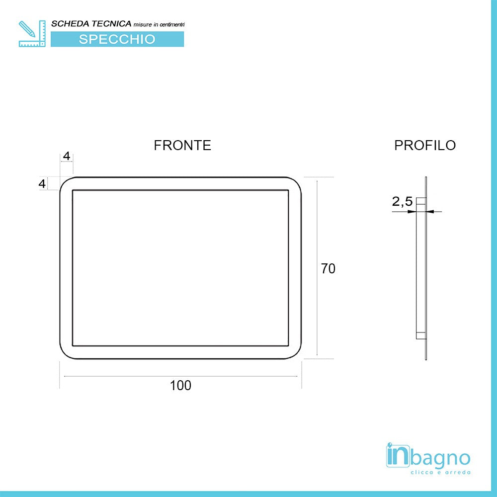 Specchio bagno con luci LED 100x70 cm reversibile completo di cornice luminosa