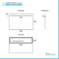 Specchiera bagno 105x70cm con fascia LED superiore