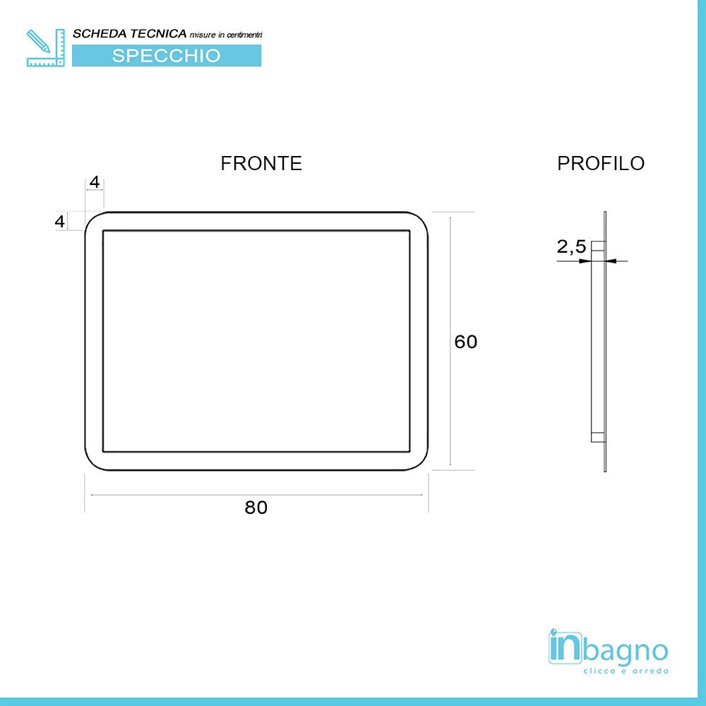 Specchio bagno con luci LED 60x80 cm reversibile completo di cornice luminosa