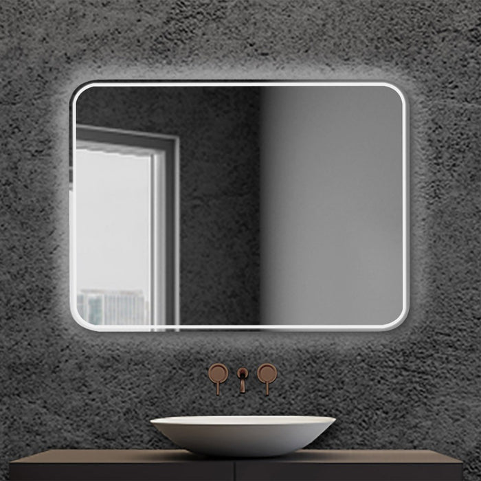 Specchio per bagno 80x60 cm stondato completo di cornice slim a LED