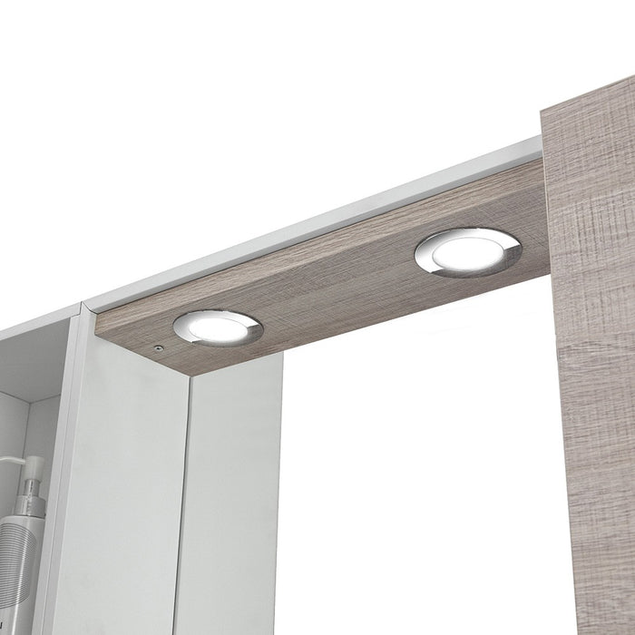 Specchio con mobiletto a una anta Rovere chiaro Completo di faretti Led e mensola in vetro Way