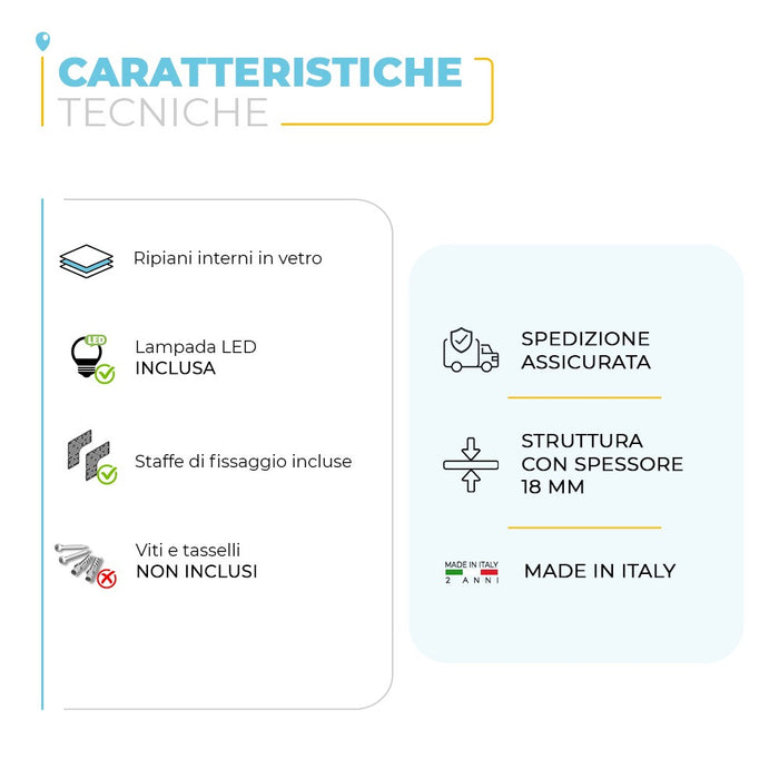 Specchio con mobiletto a una anta Rovere chiaro Completo di faretti Led e mensola in vetro Way