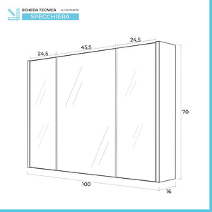 Specchio contenitore Rovere scuro 3 ante chiusura rallentata Ripiani interni in vetro Way