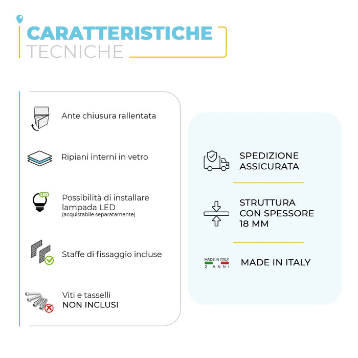 Specchio contenitore Rovere scuro 3 ante chiusura rallentata Ripiani interni in vetro Way