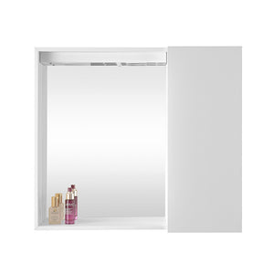 Specchio contenitore 67x60 cm bianco con LED e ripiani interni 