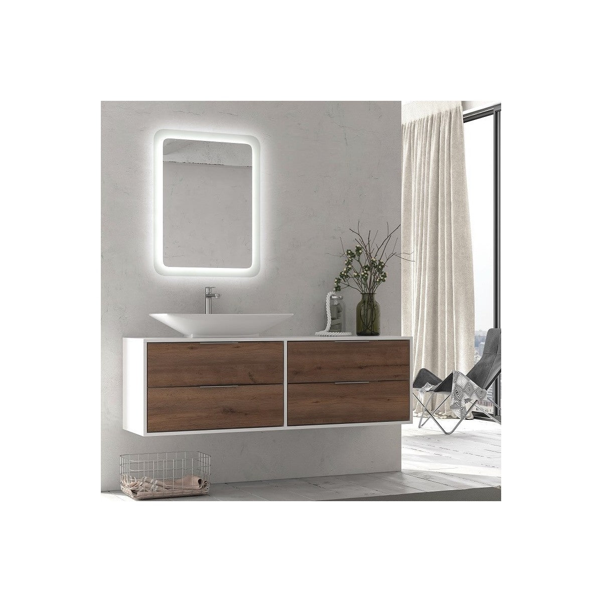 Specchio da bagno adel in vetro con luce led nascosta, dimensioni 80x140