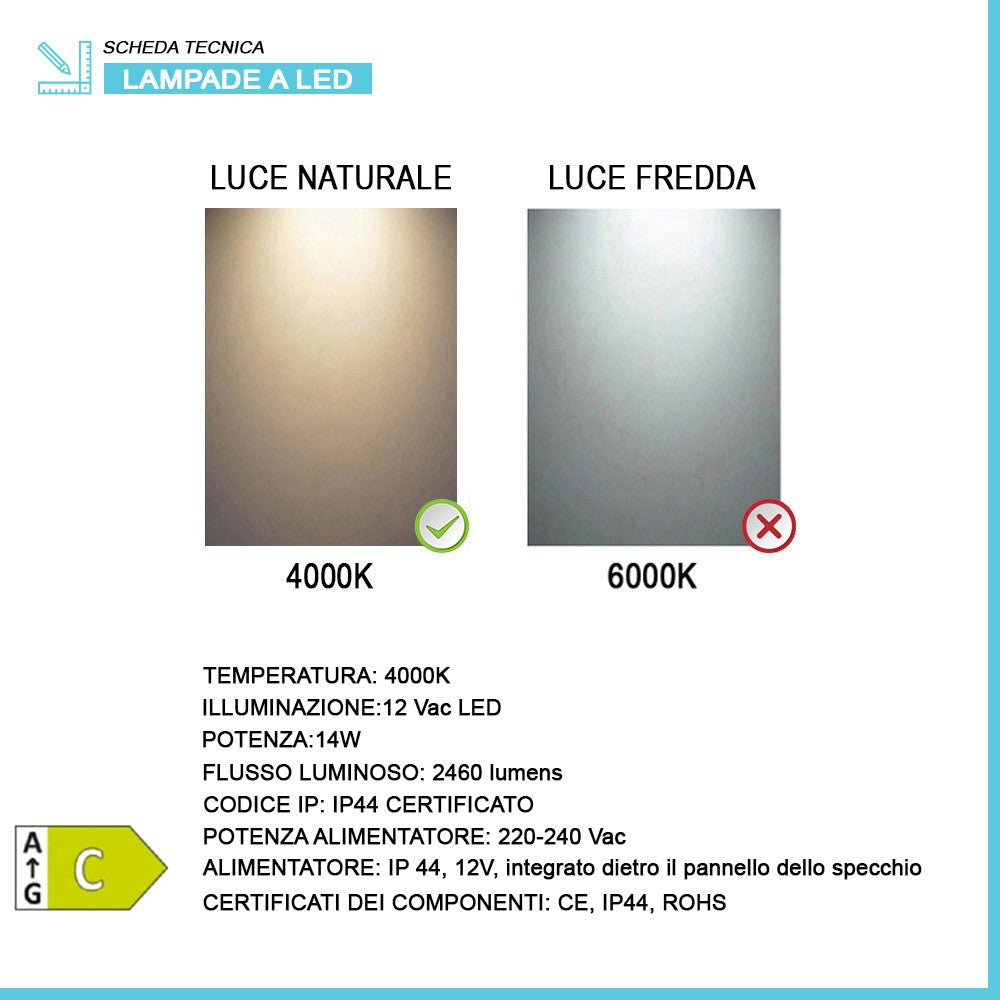 Specchio LED 100x70 installazione reversibile e illuminazione perimetrale