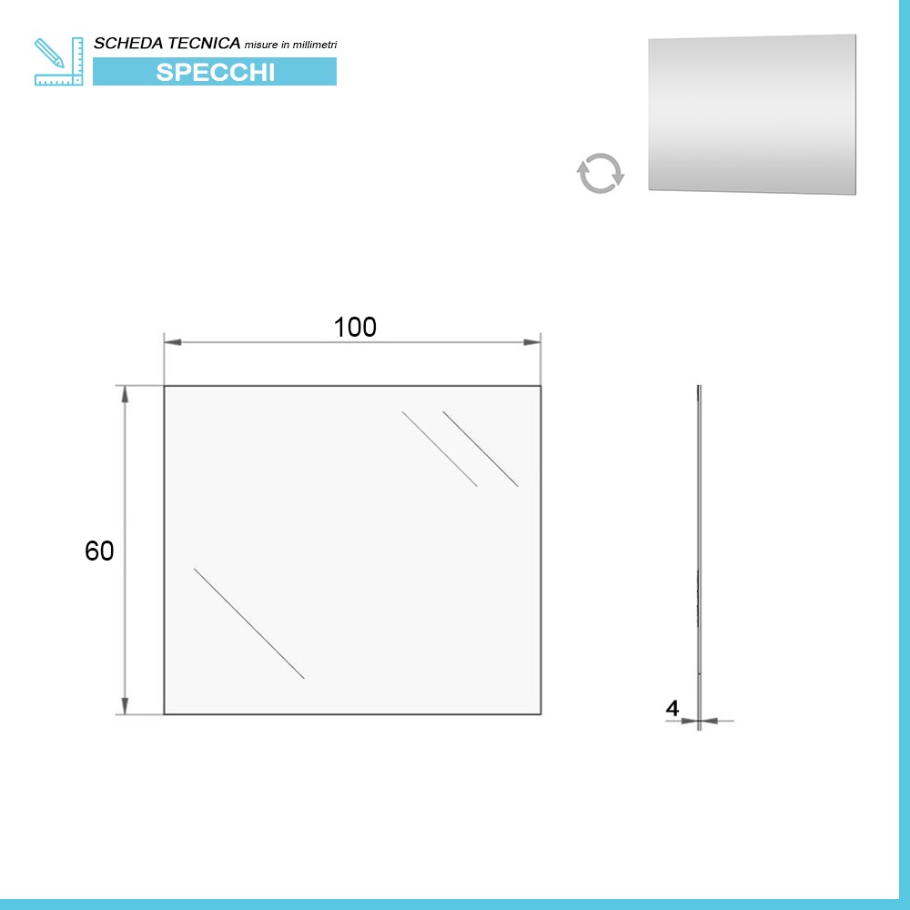 Specchio led per bagno 100x60 cm reversibile con luce LED 75 cm naturale cromata