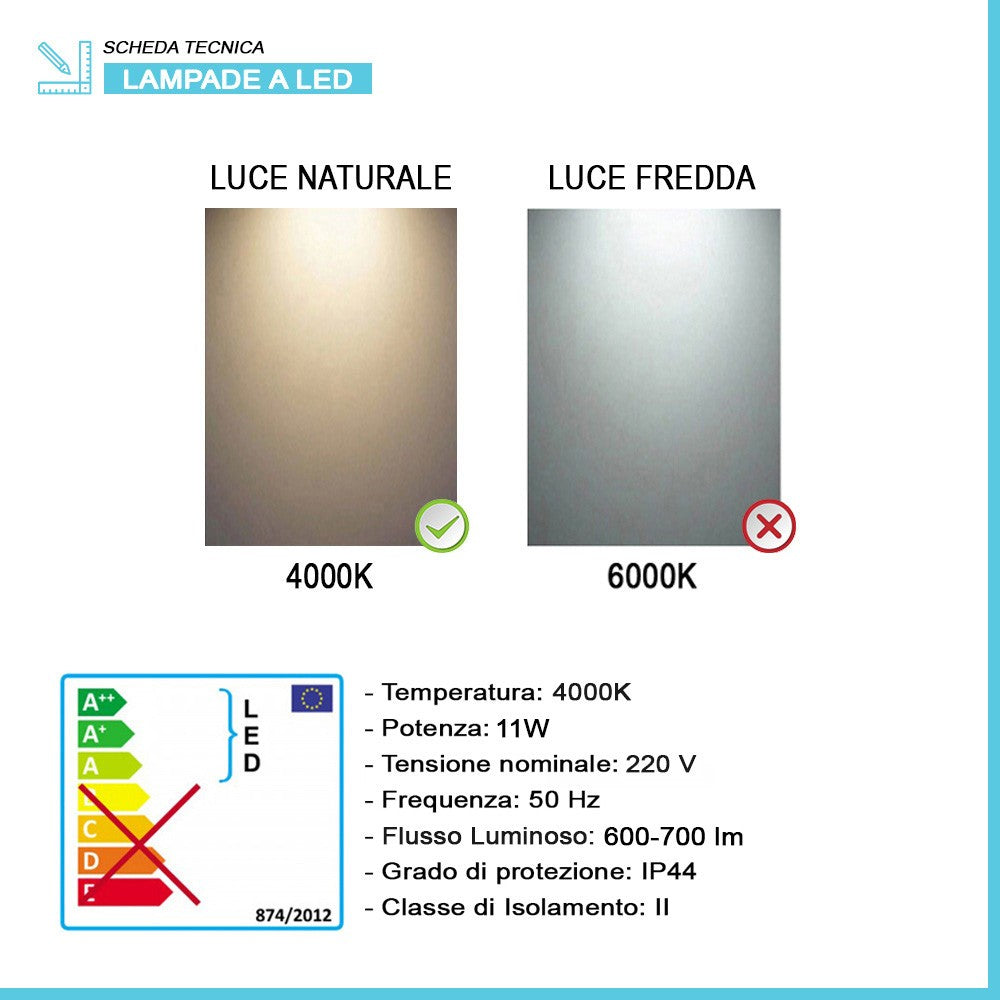 Specchio led per bagno 100x60 cm reversibile con luce LED 75 cm naturale cromata