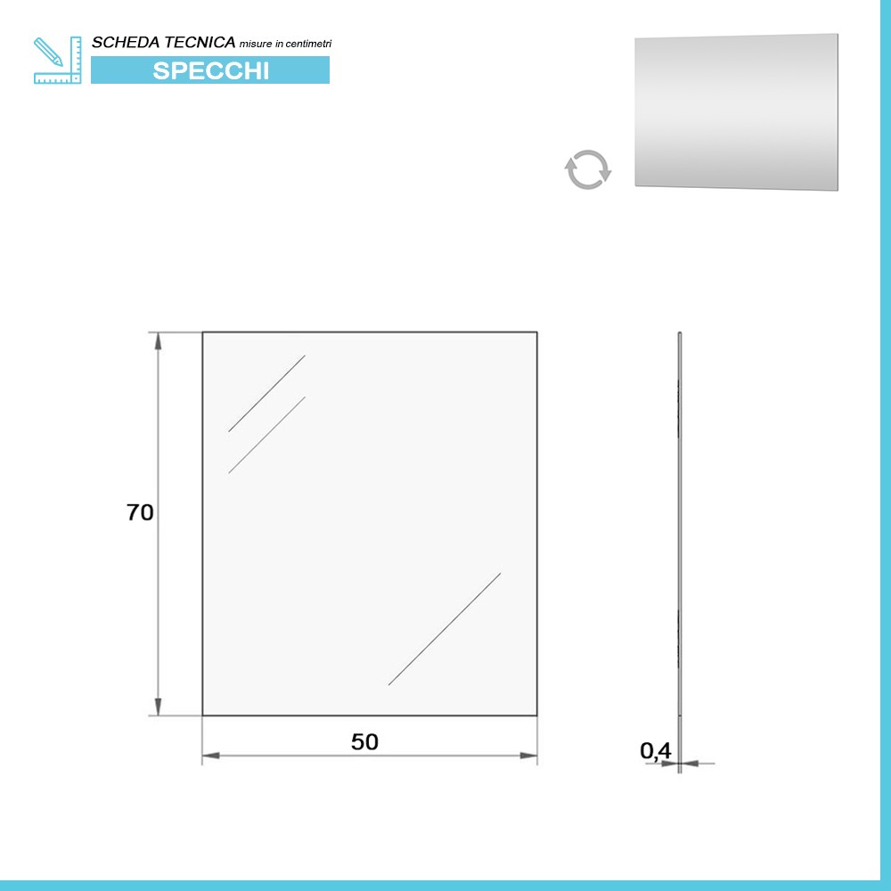 Specchio led per bagno 50x70 cm reversibile con luce LED 30 cm naturale cromata