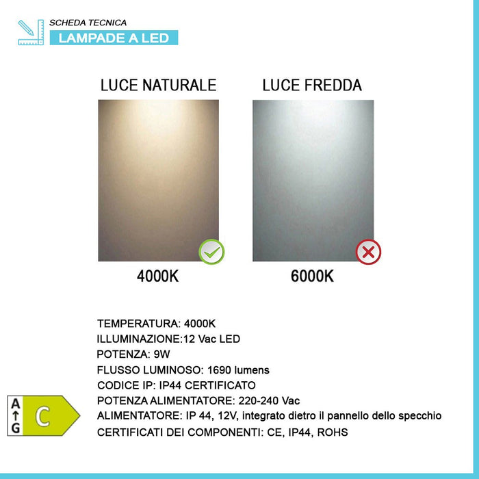 Specchio ovale reversibile 63x110 sabbiatura LED perimetrale retroilluminata 