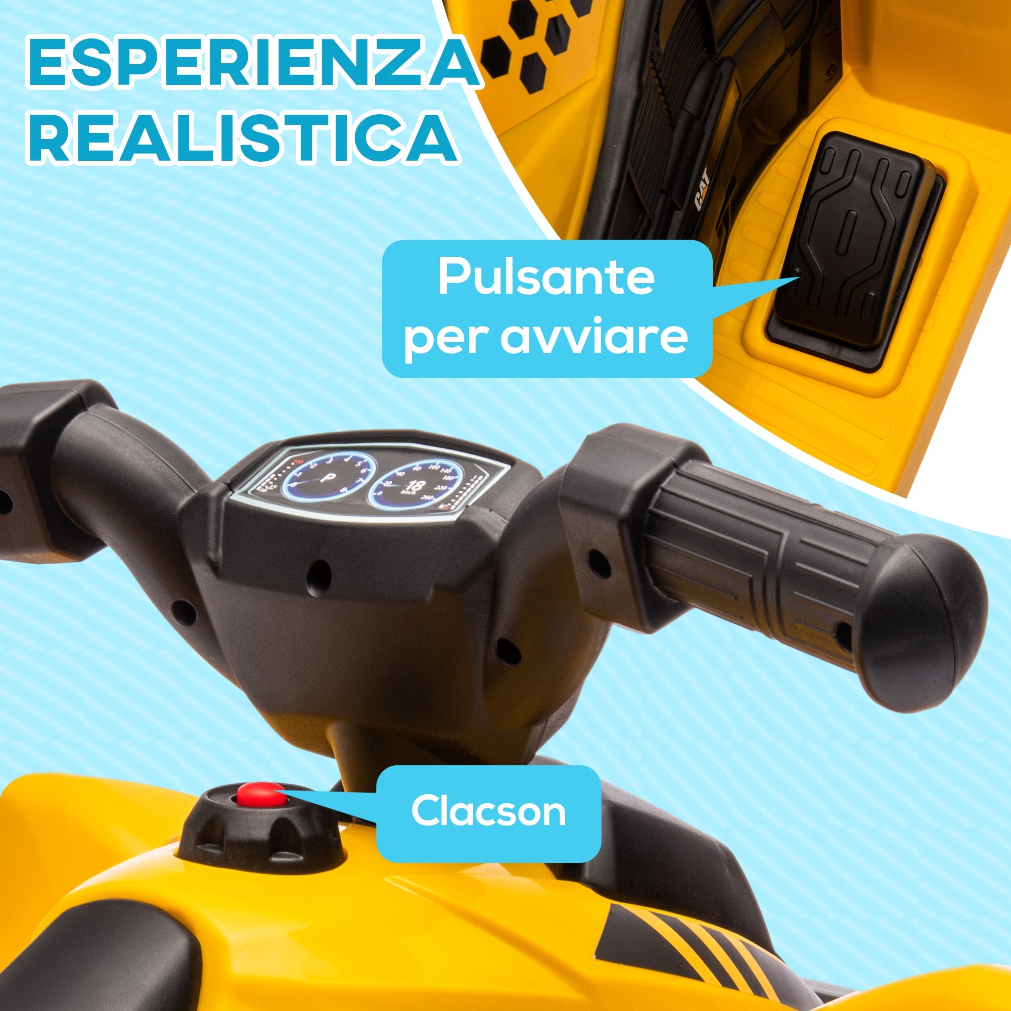 Mini Quad Elettrico per Bambini 6V Clacson e Fari con Licenza Caterpillar Giallo