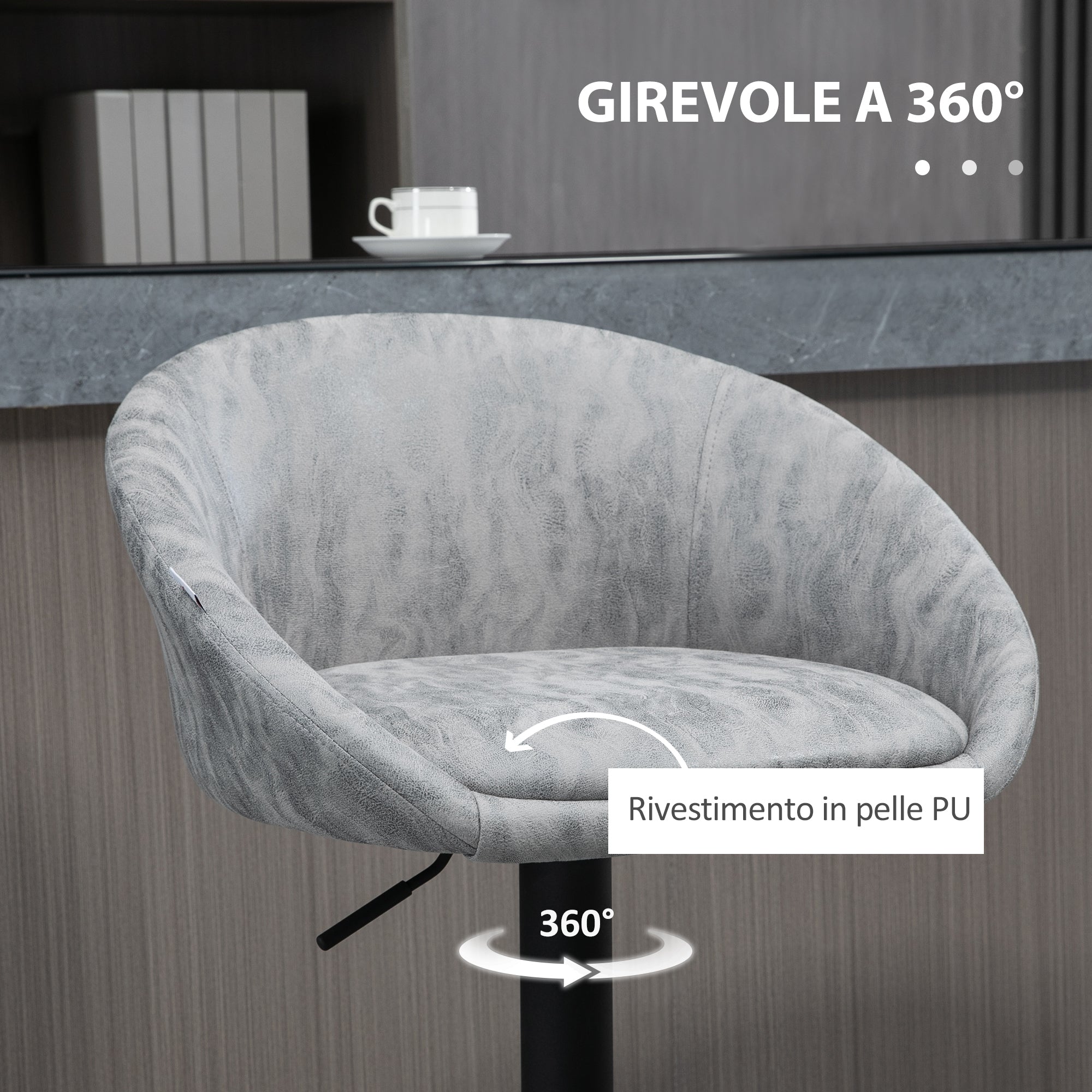 Set 2 Sgabelli da Bar 57x50x84-104 cm Seduta  in Similpelle Grigio Chiaro