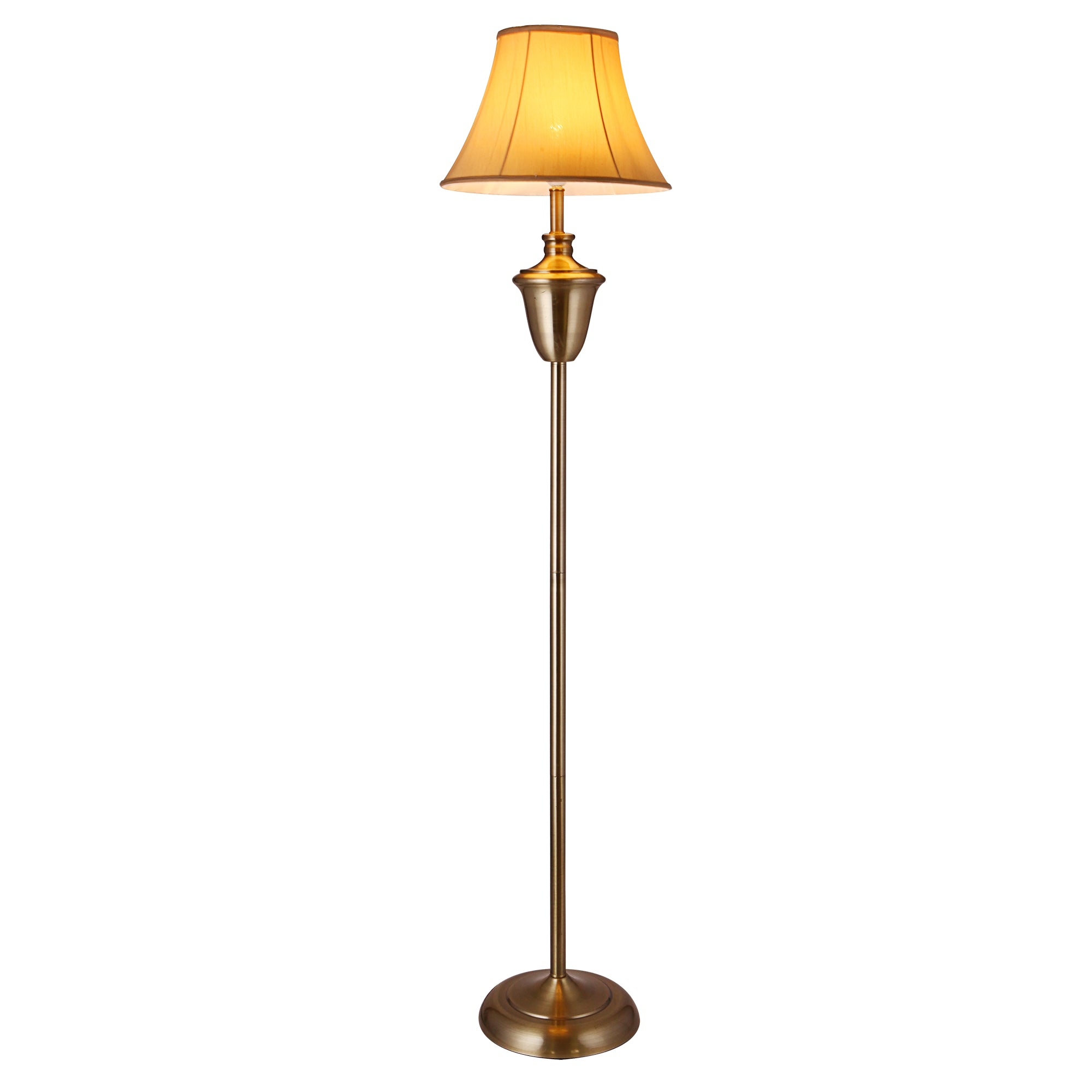 Lampada da Terra Piantana Classica  - Altezza: 157 cm - Lampada a Stelo in Ottone con Paralume in Tessuto a Forma di