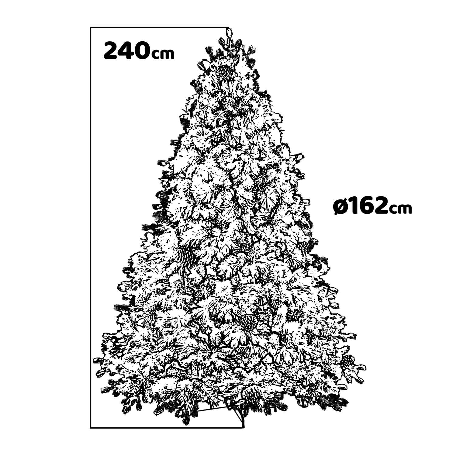 Luna - Albero di Natale con neve e pigne in PE PVC PP ø162x240H cm, 2850 rami