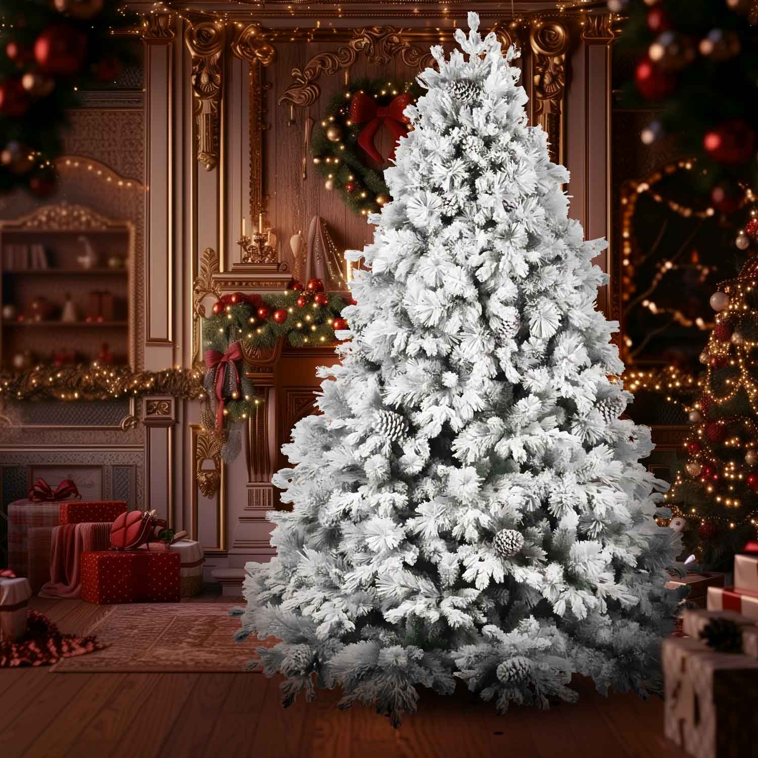 Luna - Albero di Natale con neve e pigne in PE PVC PP ø162x240H cm, 2850 rami