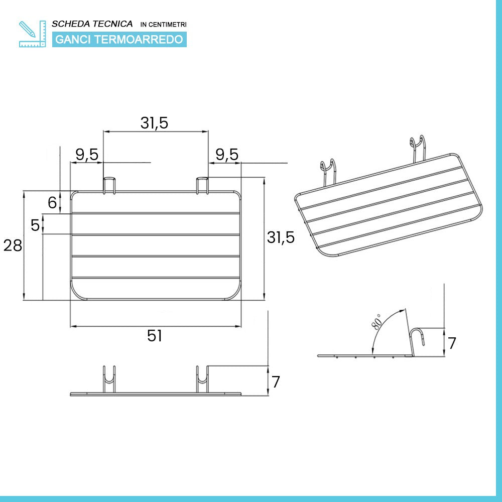 Stendibiancheria universale per termoarredo in acciaio bianco 51x28