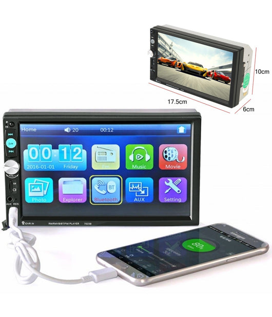 Stereo 7023b Lcd 7,0" Full Hd 1080p Auto Mp4 Mp5 Radio Fm Bluetooth Telecomando         