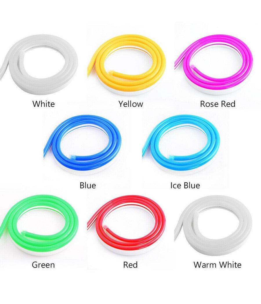 Strip Led Fluorescente Effetto Tubo Neon Colorato Impermeabile In Silicone Dc12v  -bianco Caldo      -