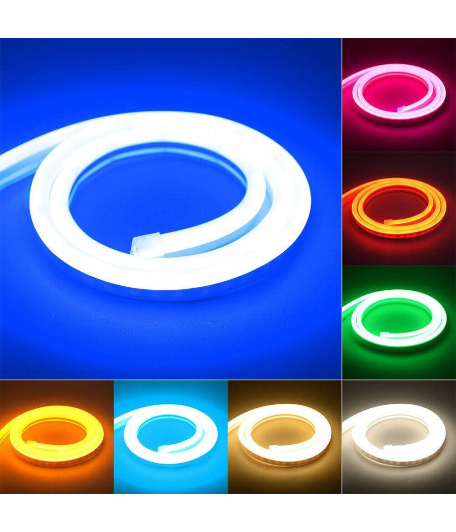 Strip Led Fluorescente Effetto Tubo Neon Colorato Impermeabile In Silicone Dc12v  -bianco Caldo      -