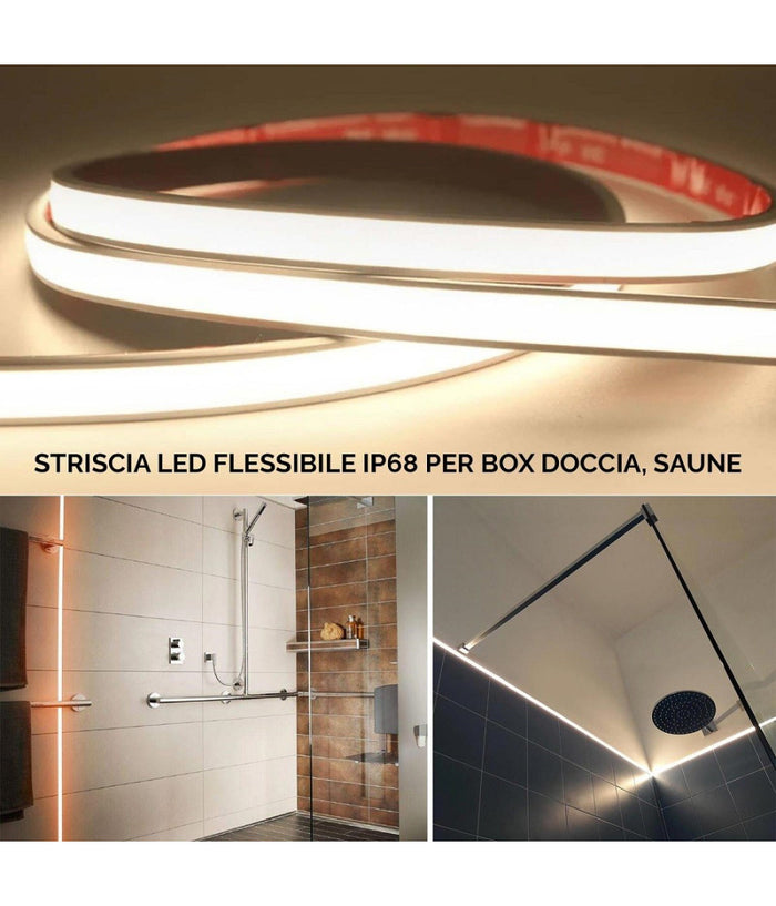 Striscia Led Ip68 Cob Flessibile Neon Dimmerabile 24v Luce Box Doccia Bagno Vasca  -bianco Naturale      -