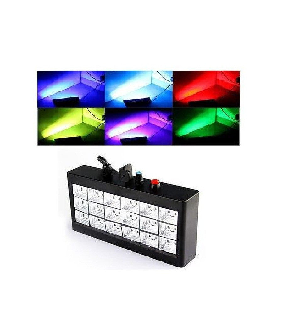 Strobo 18 Led Luce Rgb Proiettore Faro Effetto Dj Controllo Musicale Regolabile         