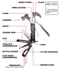 Strumento Multiuso Multifunzione 18 Attrezzi In 1 Martello Pinza Cacciavite         