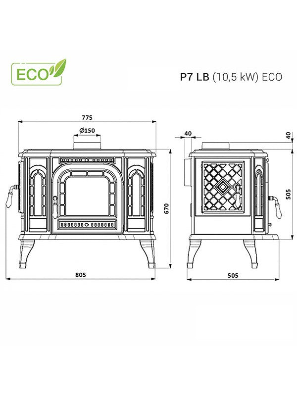 Stufa a legna a libera installazione - P7 (10,5 KW) ECO