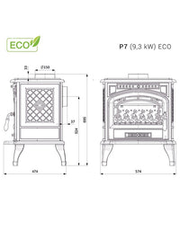 Stufa a legna a libera installazione - P7 (9,3 KW) ECO