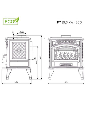 Stufa a legna a libera installazione - P7 (9,3 KW) ECO