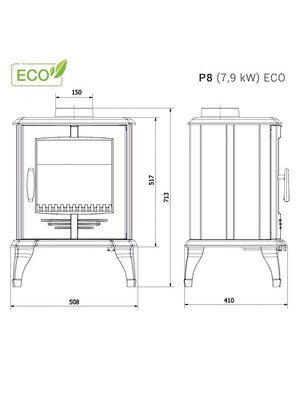 Stufa a legna a libera installazione - P8 (7,9 KW) ECO