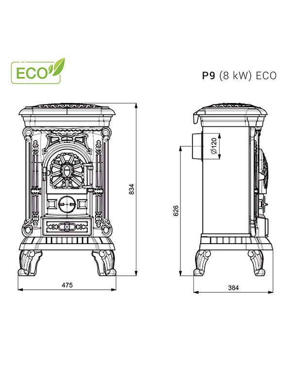 Stufa a legna a libera installazione - P9 (8 KW) ECO