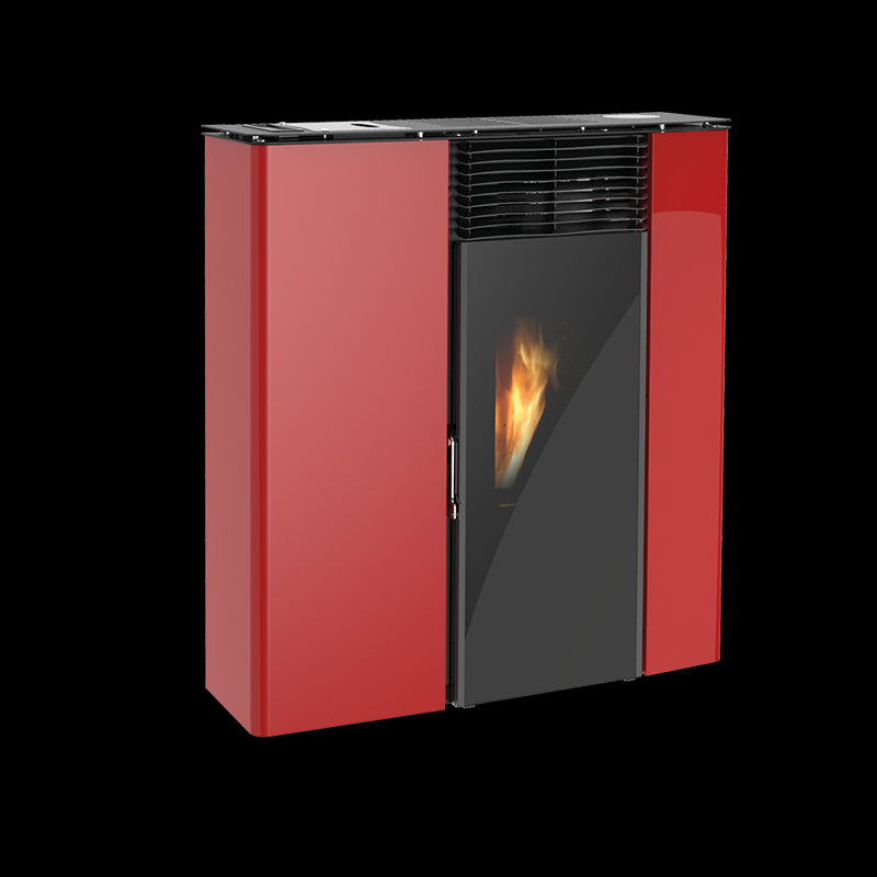 Stufa a pellet Flat 501 slim canalizzata 11,1kw in acciaio rosso Lincar