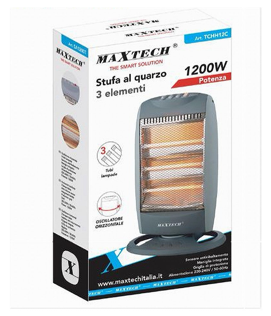 Stufa Al Quarzo Con 3 Elementi Oscillante Antiribaltamento 1200 Watt Tchh12c         