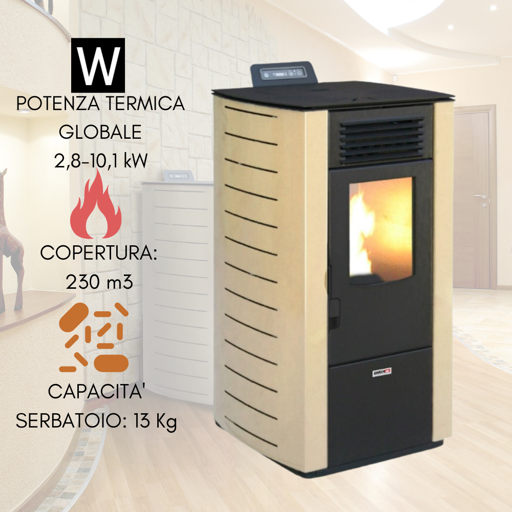 Stufa a Pellet 10 kW con Telecomando e Display LCD 230 m3