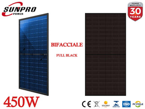 Pannello Solare Fotovoltaico 450W Bifacciale 176x113x30 Full Black Antigrandine