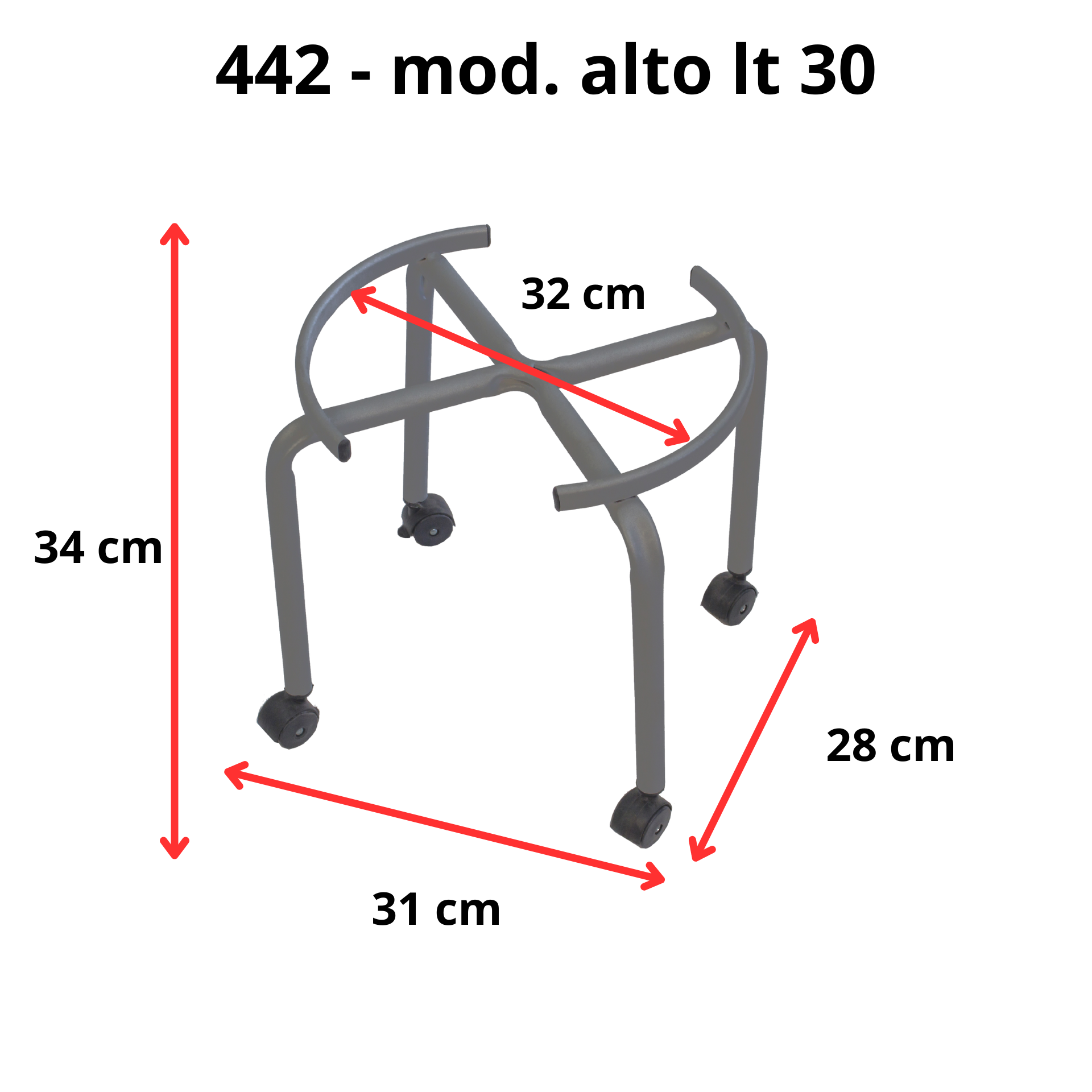 Supporto fusti e botti da 30 lt alto con ruote - SUPP442CR