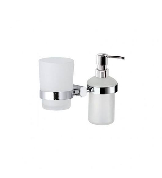 Supporto da muro doppio completo di bicchiere e dispenser sapone - serie forma cod 76329