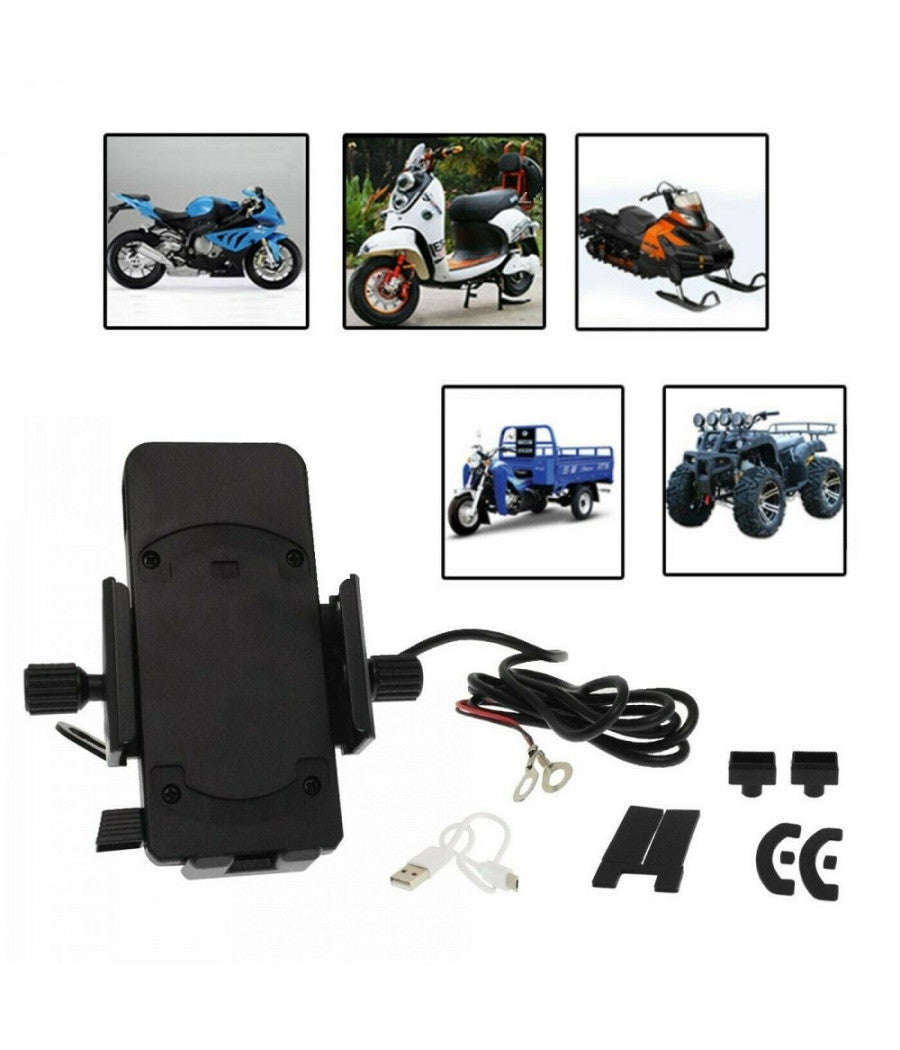 Supporto Porta Cellulare Con Presa Usb Per Moto Bici Ricarica 5v 2.1a Q-cd66         