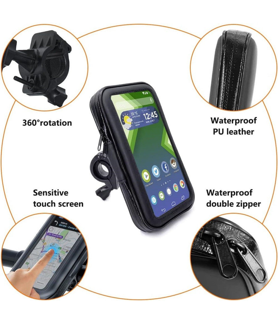 Supporto Telefono Da 6,3" Per Moto Bici Borsa Mountain Bike Impermeabile Manubrio         