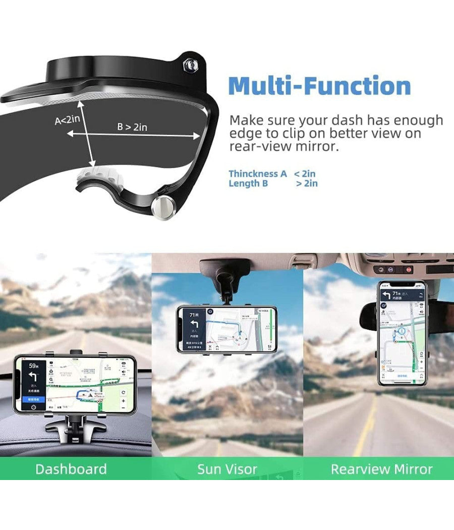 Supporto Telefono Per Cruscotto Auto Clip Molla Regolabile A 360° Gps Smartphone         