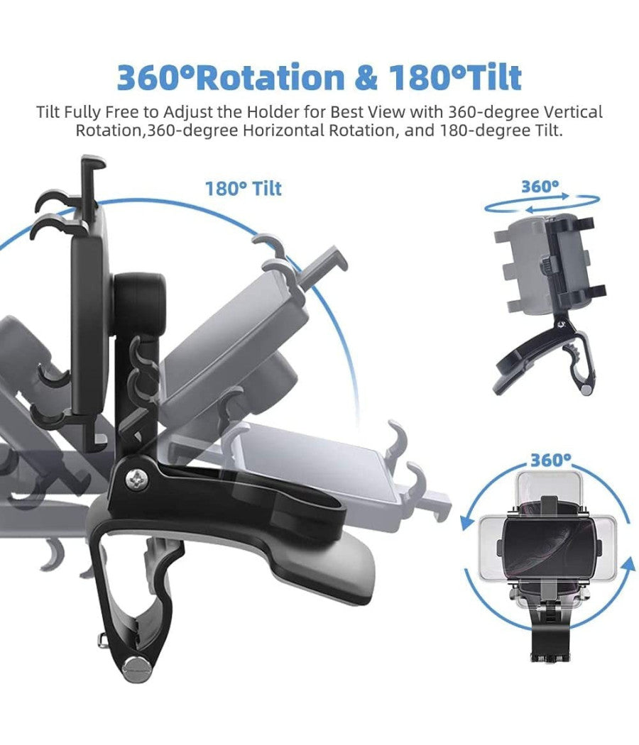 Supporto Telefono Per Cruscotto Auto Clip Molla Regolabile A 360° Gps Smartphone         