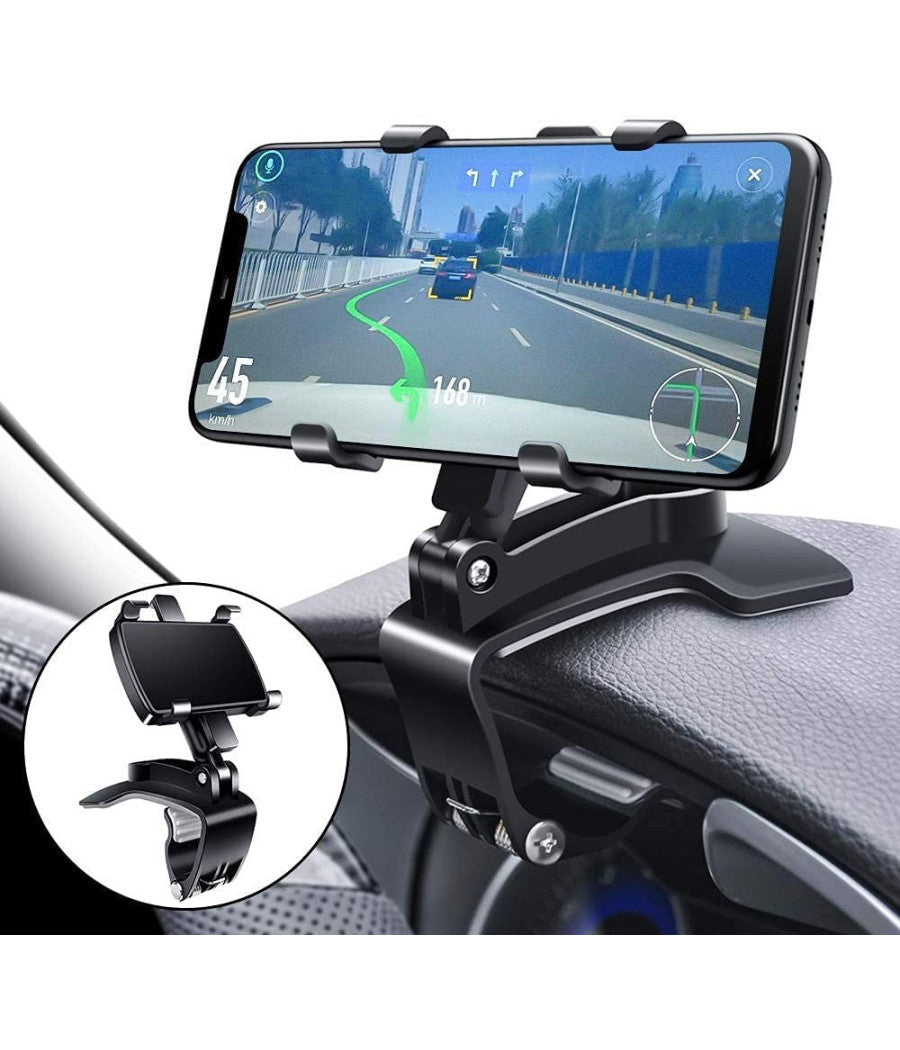 Supporto Telefono Per Cruscotto Auto Clip Molla Regolabile A 360° Gps Smartphone         