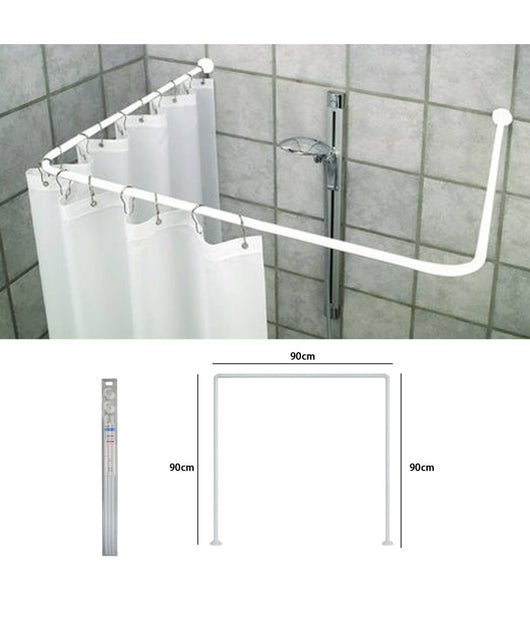 Supporto Tenda Doccia In Acciaio Bianco Bagno 90x90x90 Bastone Asta Telaio Curvo         